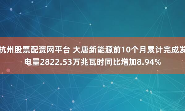 杭州股票配资网平台 大唐新能源前10个月累计完成发电量2822.53万兆瓦时同比增加8.94%